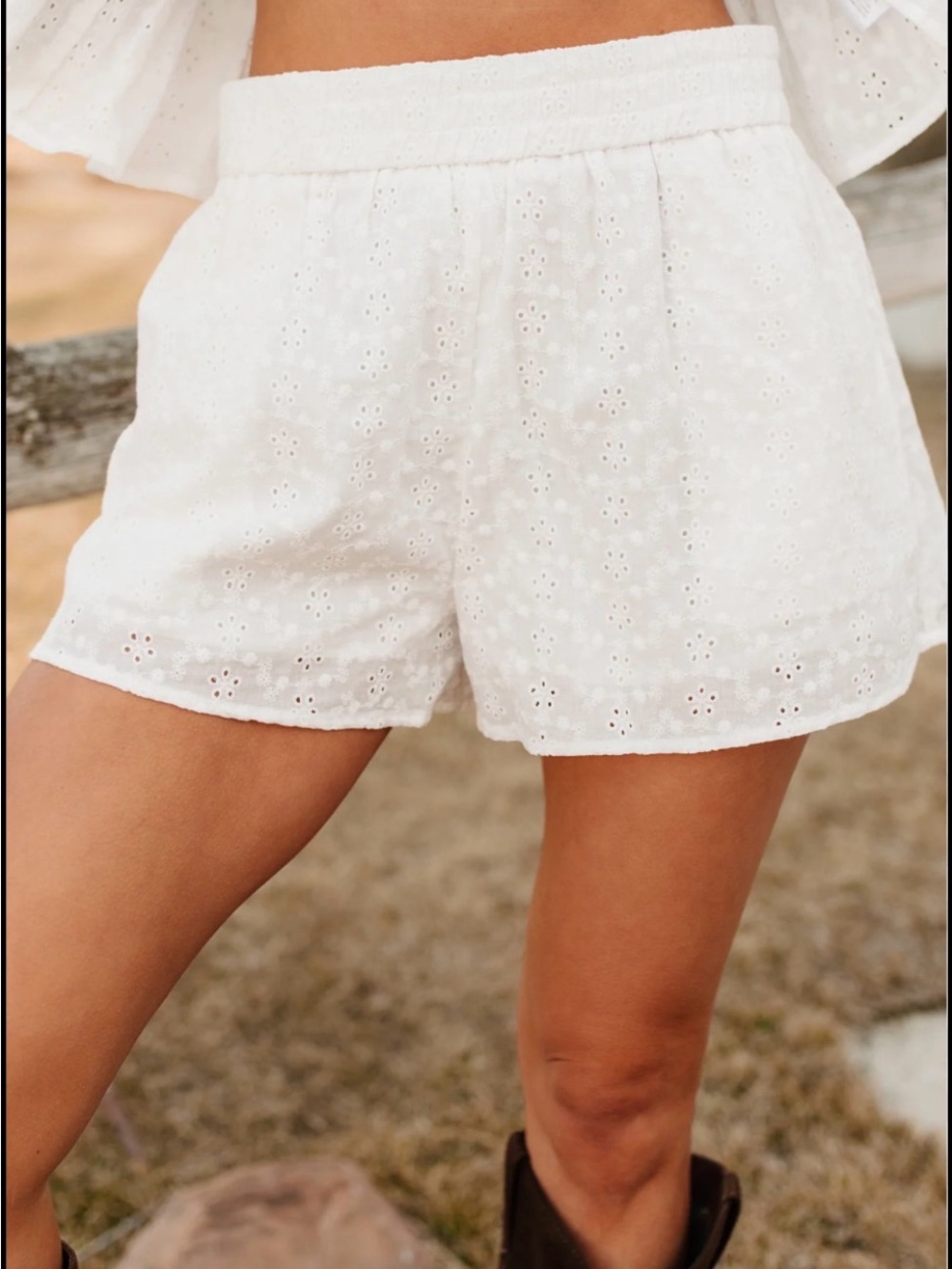 Express White Eyelet High-Waist Shorts